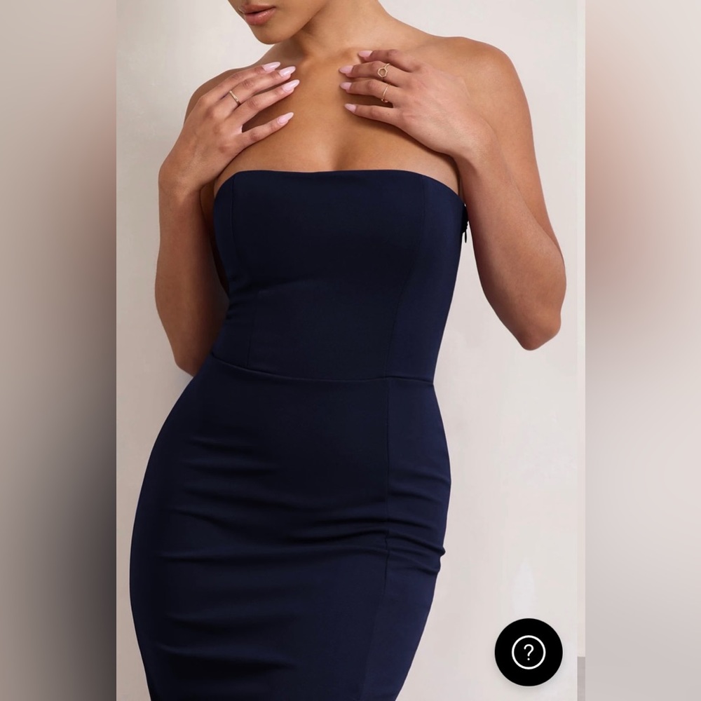 Club London Belle of the Ball Navy Bandeau Maxi Dress with Split Hem Size AU 4 - Picture 3 of 5